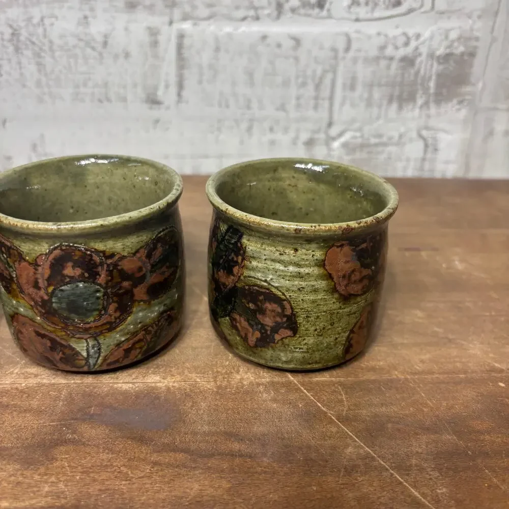 Vintage OMC Japan Green Stoneware Sake Cups Set of 3